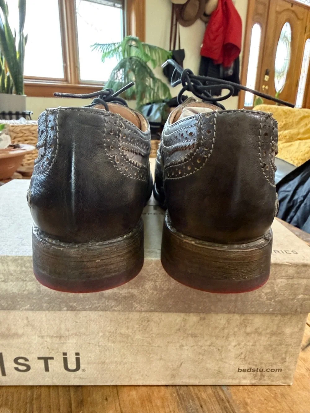 BED|STU Women's Lita Brogue Oxfords in Rustic Metal and Sage. - Picture 3 of 7